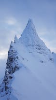 The frozen peak of Hraundrangi in north Iceland's winter.