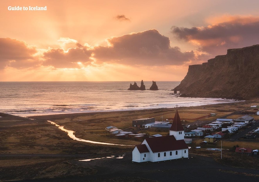 The village Vik on Iceland's South Coast in summer