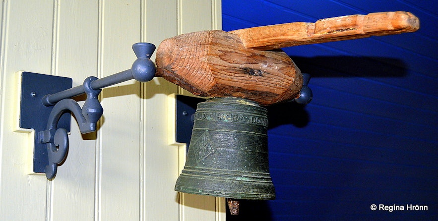 An old bell inside Helgafellskirkja church