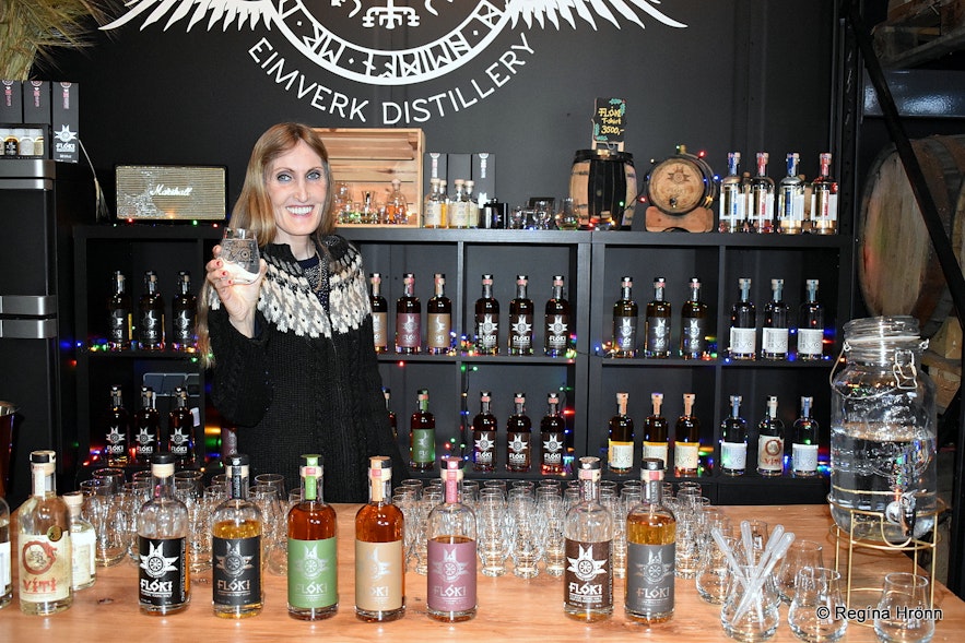 Regína at Eimverk Distillery whiskey tasting in Iceland