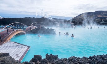 People bathing in the Blue Lagoon Spa
