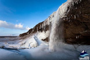 Seljalandsfoss waterfall in South Iceland during winter.