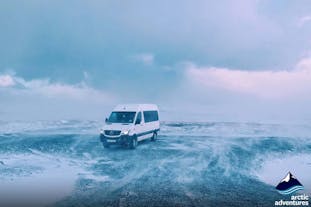 A minibus explores the South Coast of Iceland.
