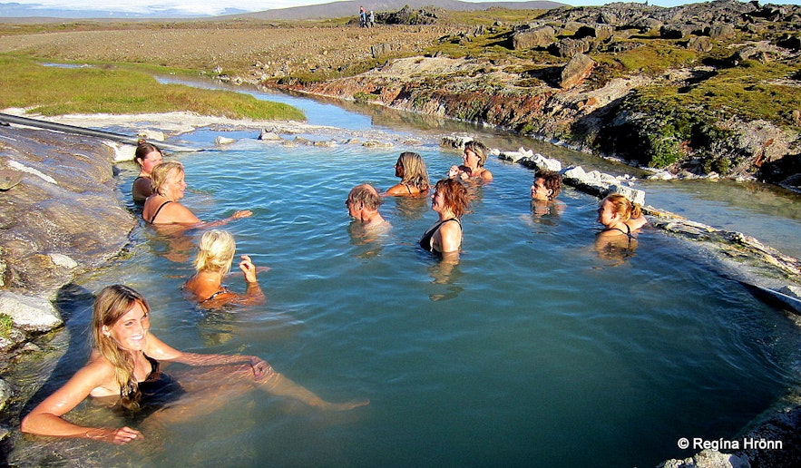 Hveravellir geothermal area - Regína soaking in the pool