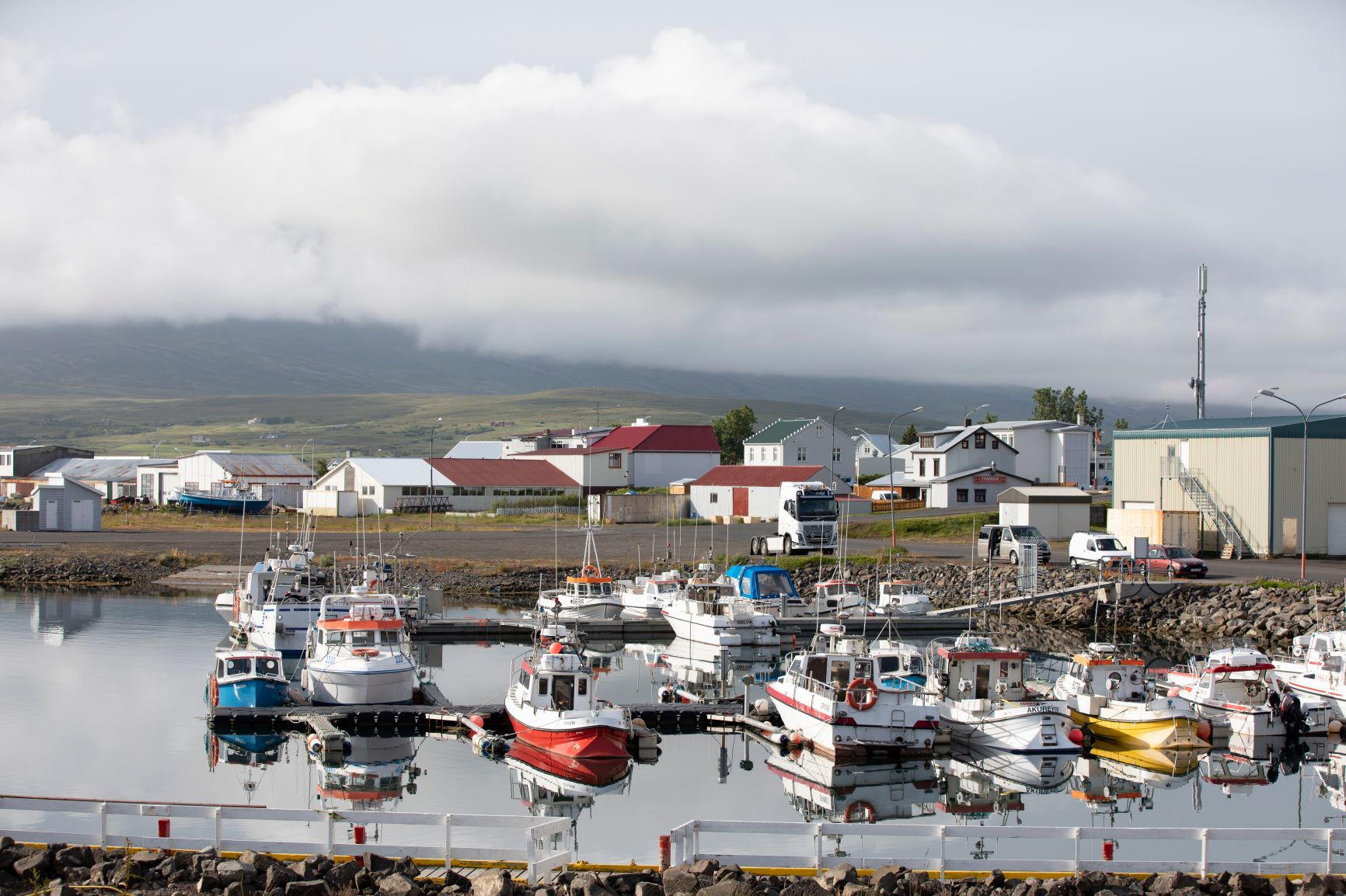 The harbour in Dalvik with fishing boats in the foreground