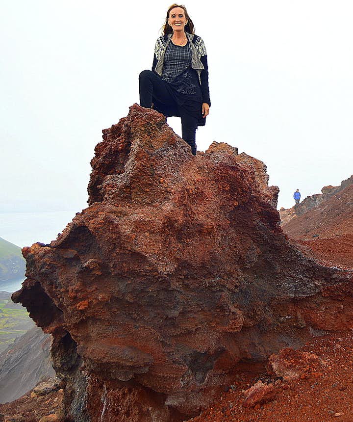 Regína on top of Mt. Eldfell Volcano in the Westman Islands