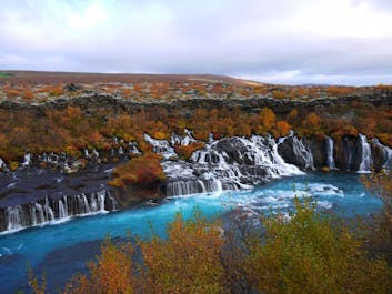 Hraunfossar is a gentle waterfall in Iceland.