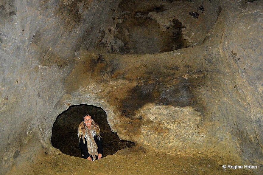 Regína inside Rútshellir cave South-Iceland