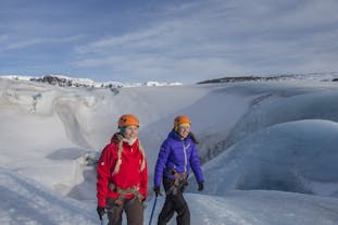 Two people on a glacier hike in Iceland