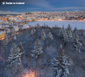 Reykjavík covered in snow and ice during the winter months.