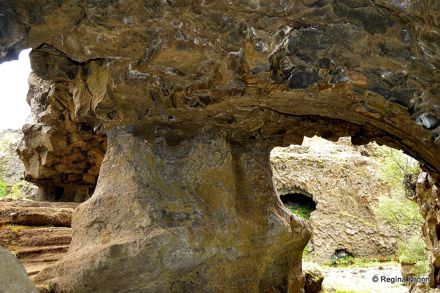 Inside the lava arch at Gjáin