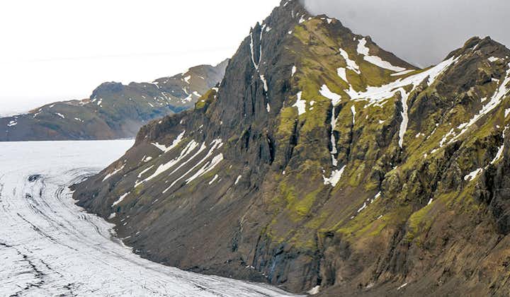 A glacier in a mountainous valley in South Iceland.