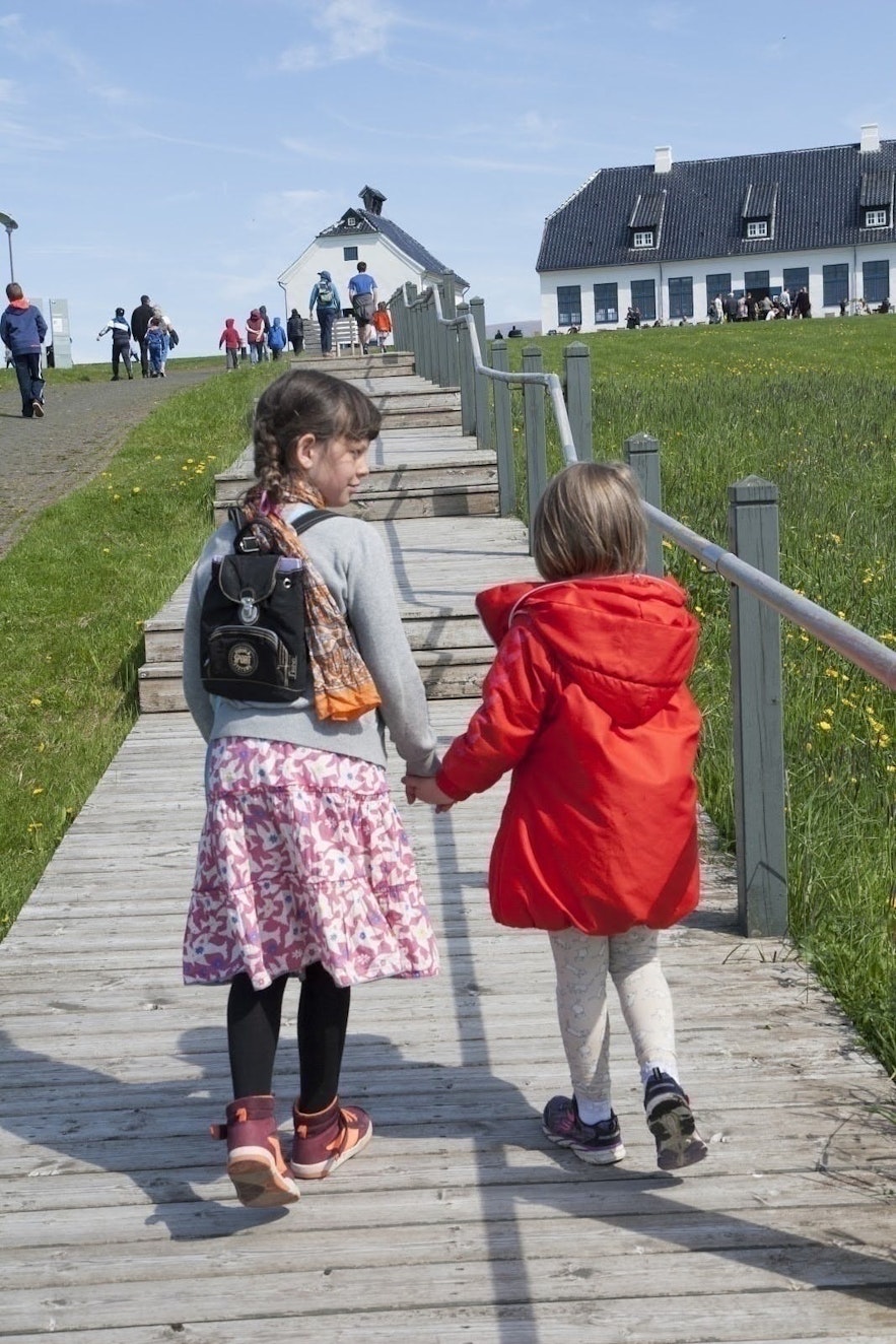 Children enjoying the sun on Viðey island