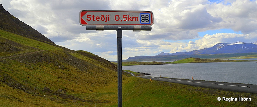 The sign leading to Staupasteinn/Steðji. 