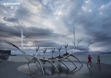 The Sun Voyager Monument on the foreshore of Reykjavik, the capital of Iceland.