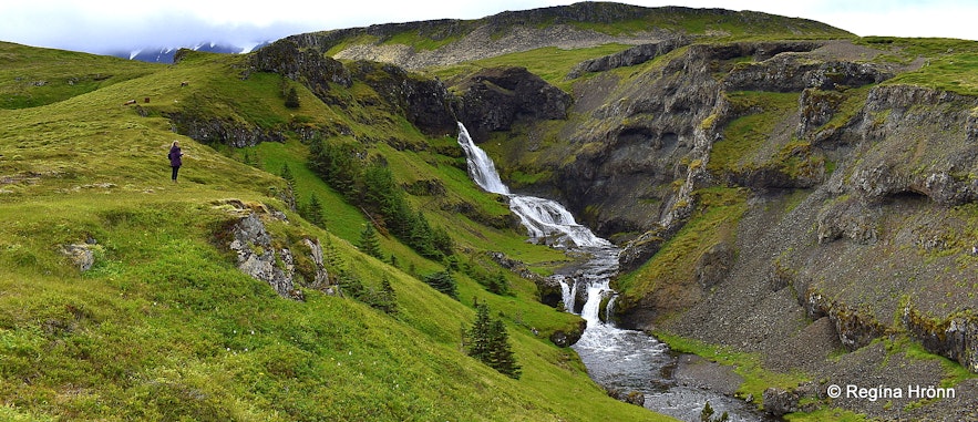 Regína by Kvernárfoss waterfall in Grundarfjörður