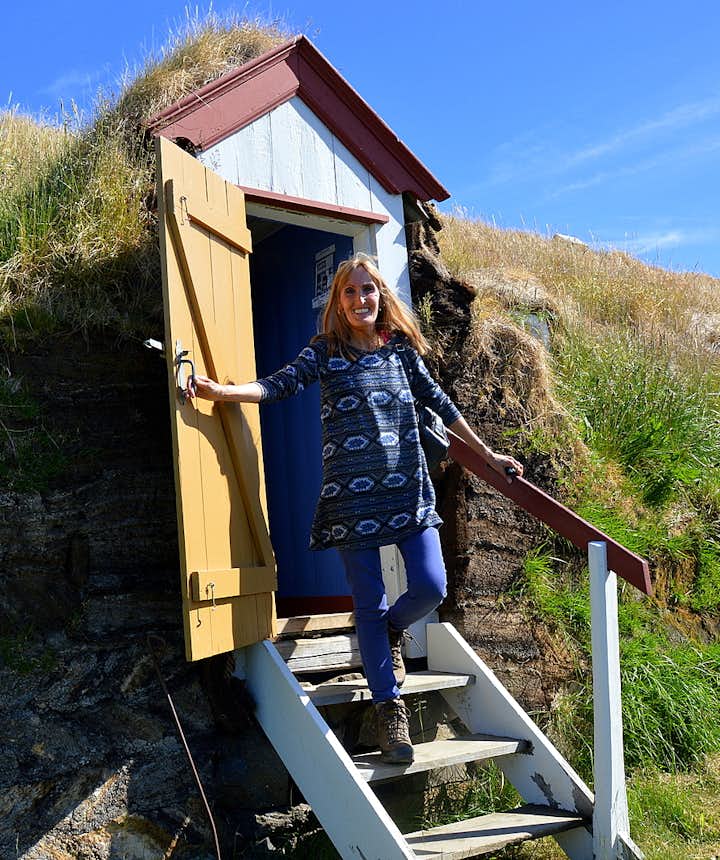 Regína at Laufás turf houses in North-Iceland