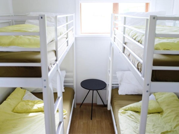 Fagrahlid Guesthouse's two-bedroom apartment has two bunk beds.