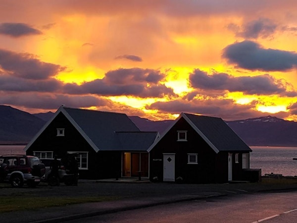 Grenivik Guesthouse is beautiful at sunset.