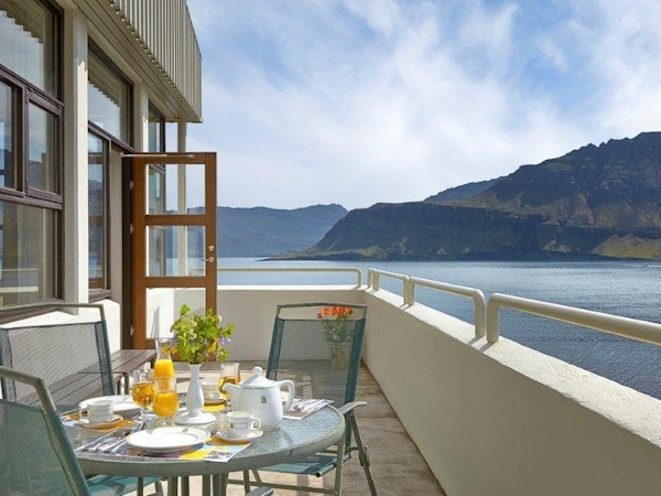 The Cliff Hotel has seating areas with incredible views of Iceland's fjords.