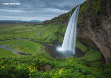 The south coast of Iceland is lined with numerous beautiful waterfalls.