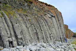 Kálfshamarsvík is a beach in North Iceland with basalt columns.