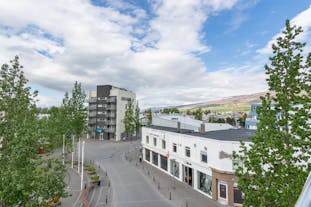 The Town Square Apartments are located in the middle of Akureyri.