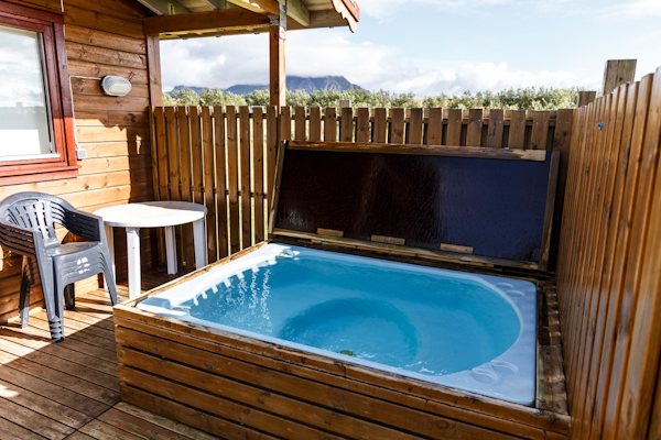 Snorrastaðir has cabins each with their own hot tub.