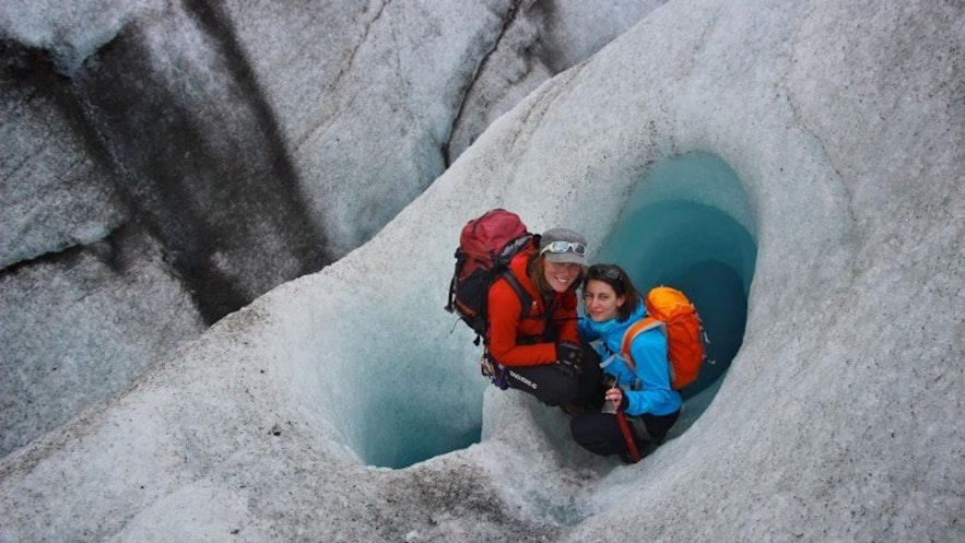 Glacier hiking from Skaftafell can involve ice caving components.