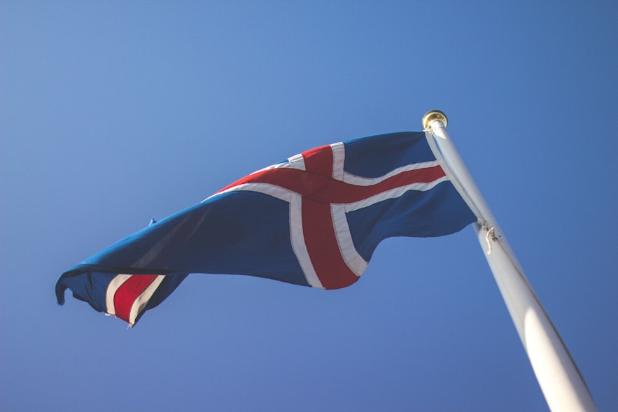 The Icelandic flag waving in defiance against Danish rule.