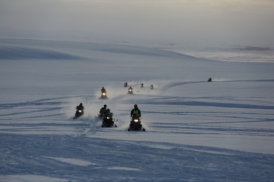 Snowmobiling is a common recreational activity in Iceland.
