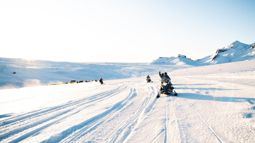 The mighty Langjokull glacier is great for snowmobiling.