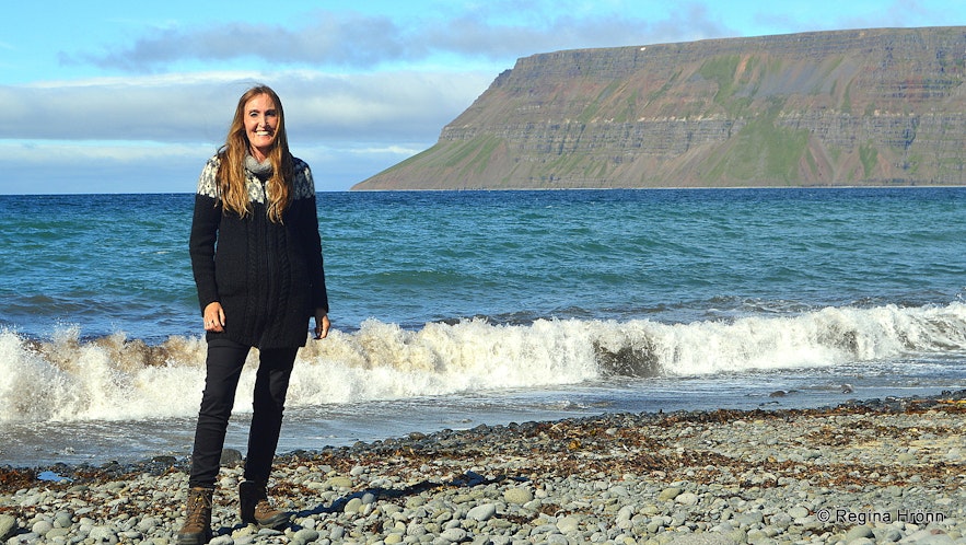Regína on the beach of Ingjaldssandur Westfjords of Iceland
