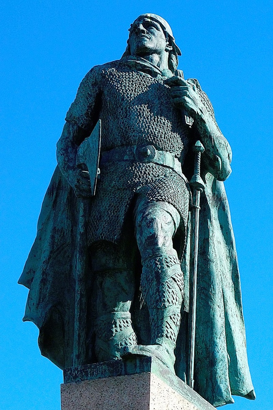 A statue of Leifur Eiriksson outside Hallgri­mskirkja church in Reykjavik City.