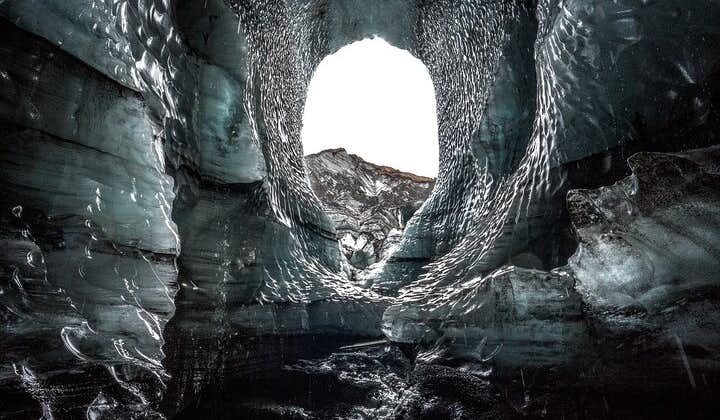Katla's ice cave is layered with volcanic ash.