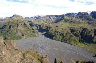 Aerial view of the rivers and mountains in Thorsmork nature reserve.