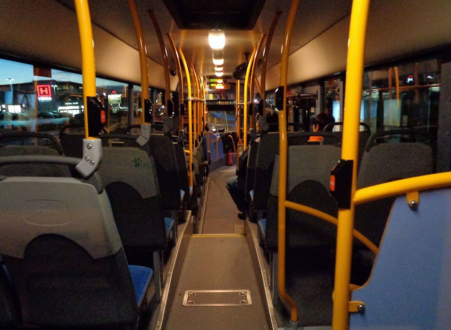 The inside of a Reykjavik City Bus.