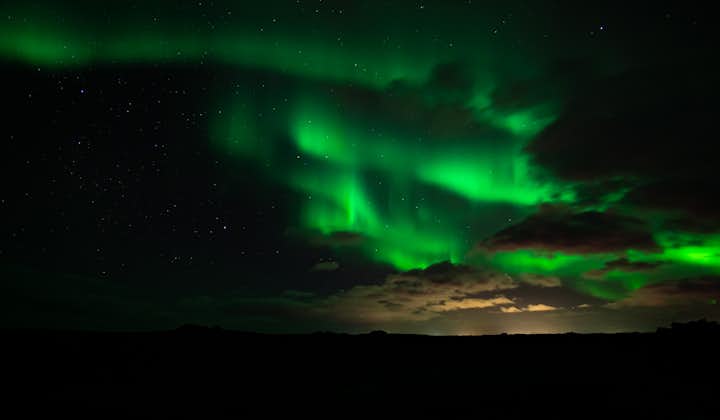 Vivid green auroras in Iceland.