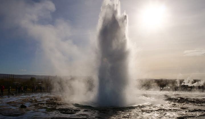 Strokkur erupts dramatically in South Iceland.