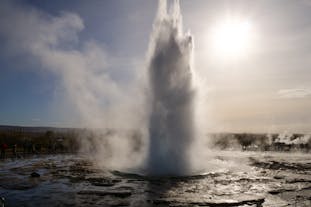 Strokkur erupts dramatically in South Iceland.