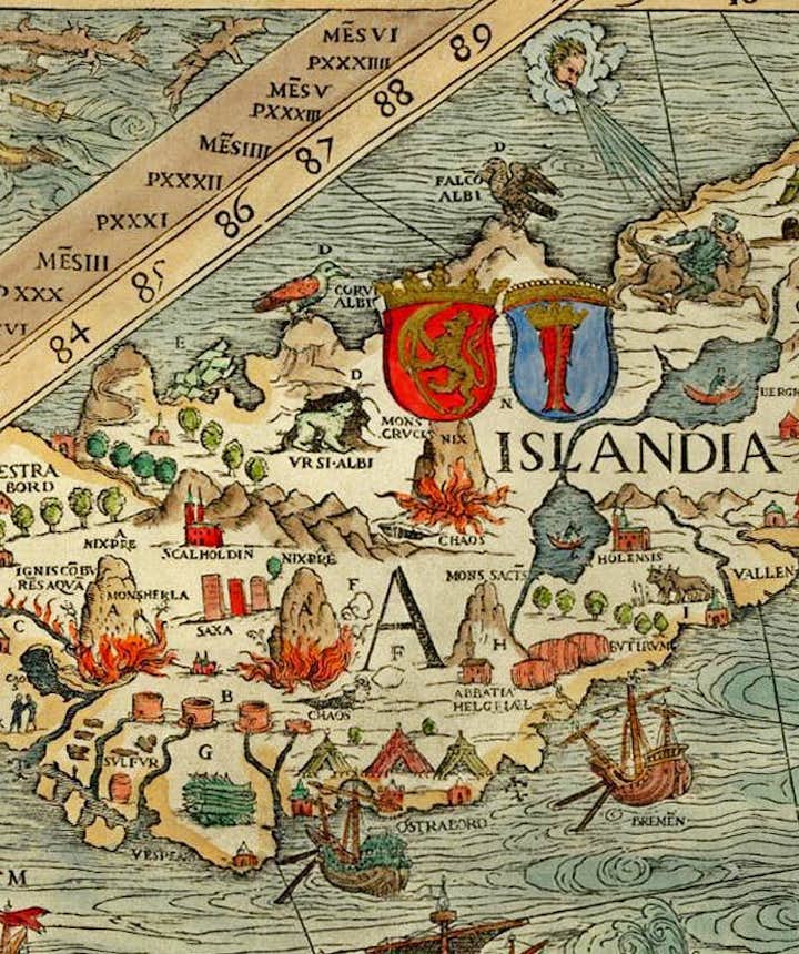 An old map of Iceland shows the ship slightly off!