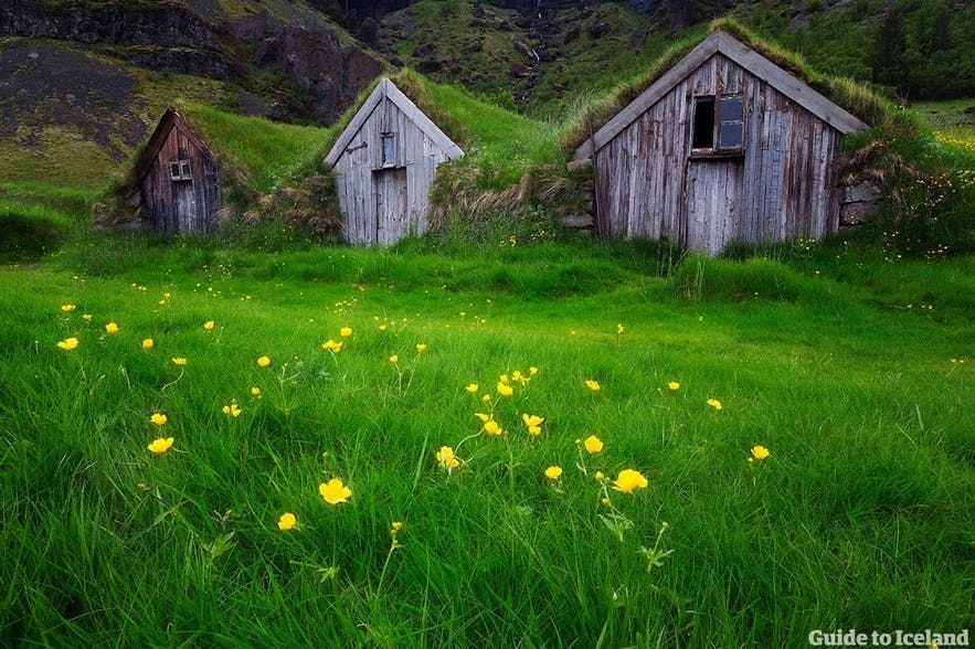 A traditional Icelandic turf house, as adopted from the 14th Century onward.