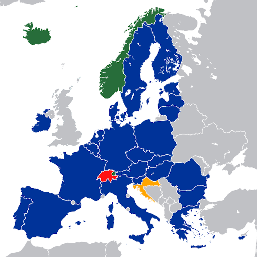 This map shows countries belonging to the EEA and EFTA.