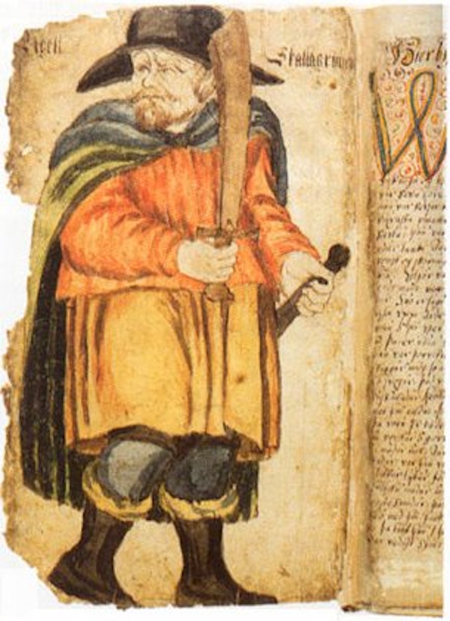 An illustration of Egill Skallagrímsson from a 17th century manuscript