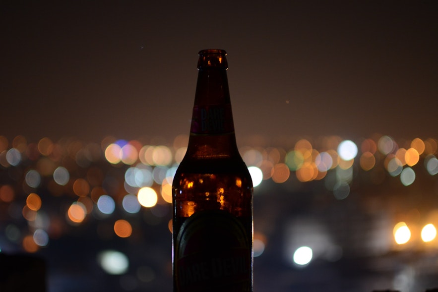 Having a beer overlooking Reykjavik at night is lovely.