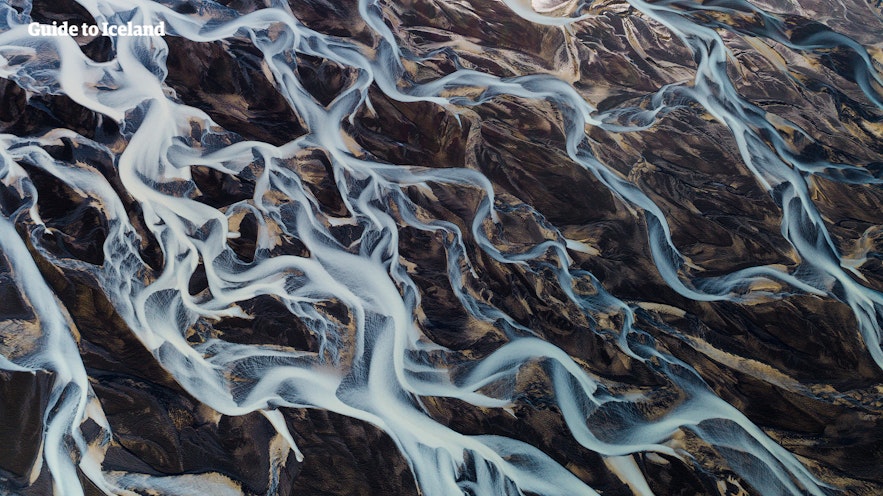Rivers snake through Iceland's landscapes.