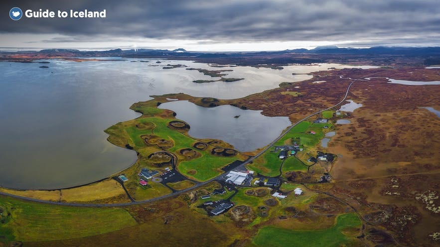The tiny village of Reykjahlid on the shores of Lake Myvatn.
