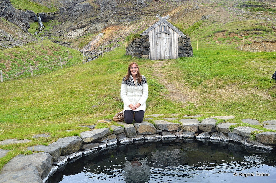 Regína at Guðrúnarlaug in Sælingsdalur