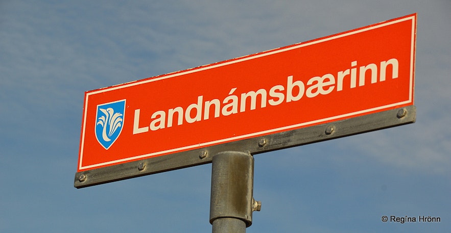 The sign for Landnámsbærinn - the Settlement farm at Hafir