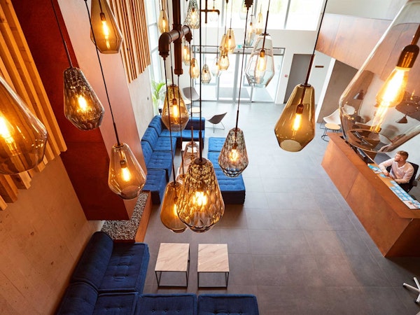 Fosshotel Reykholt's lighting is modern and chic.